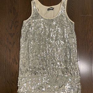 Club Monaco Silver Sequin Mini Sheath Dress